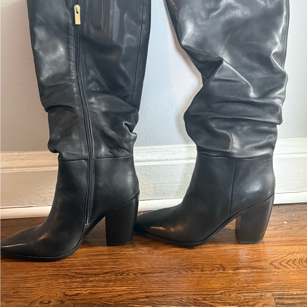 Vince Camuto Black Knee-High Slouch Block Heel Boots Size 10 Wide Calf